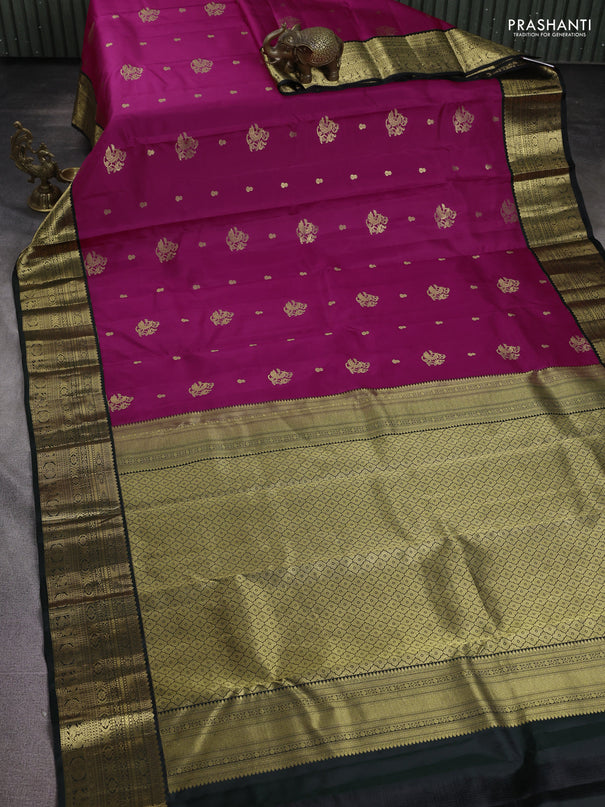 Pure kanchipuram silk saree pink and bottle green with zari woven buttas and zari woven korvai border
