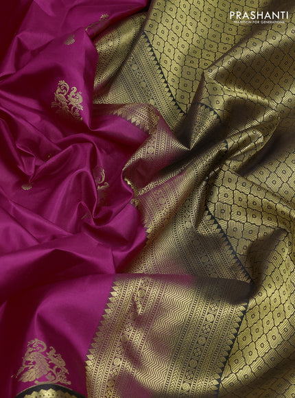 Pure kanchipuram silk saree pink and bottle green with zari woven buttas and zari woven korvai border