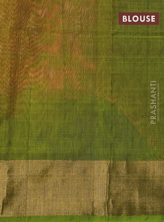 Ikat silk cotton saree orange and light green with alover ikat weaves and zari woven border