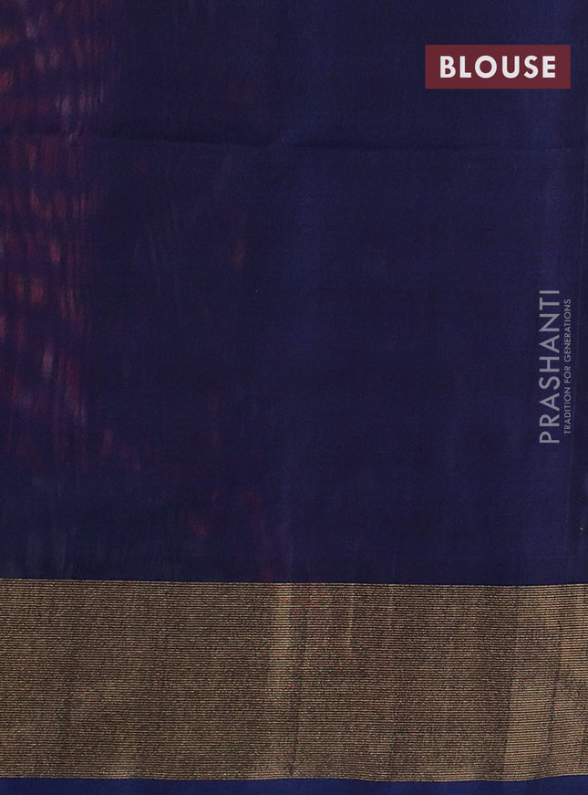Ikat silk cotton saree dark pink and peacock blue with alover ikat weaves and zari woven border