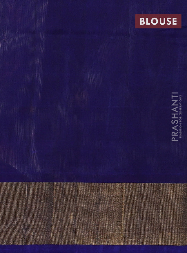 Ikat silk cotton saree off white grey and blue with alover ikat weaves and zari woven border