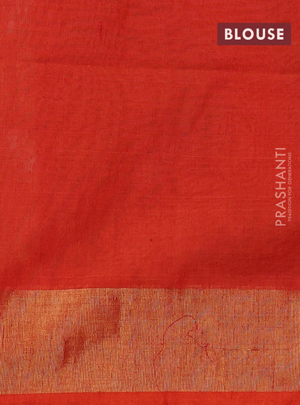 Ikat silk cotton saree green and orange with alover ikat weaves and zari woven border