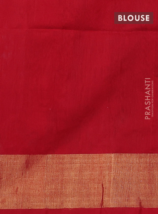 Ikat silk cotton saree navy blue and red with alover ikat weaves and zari woven border