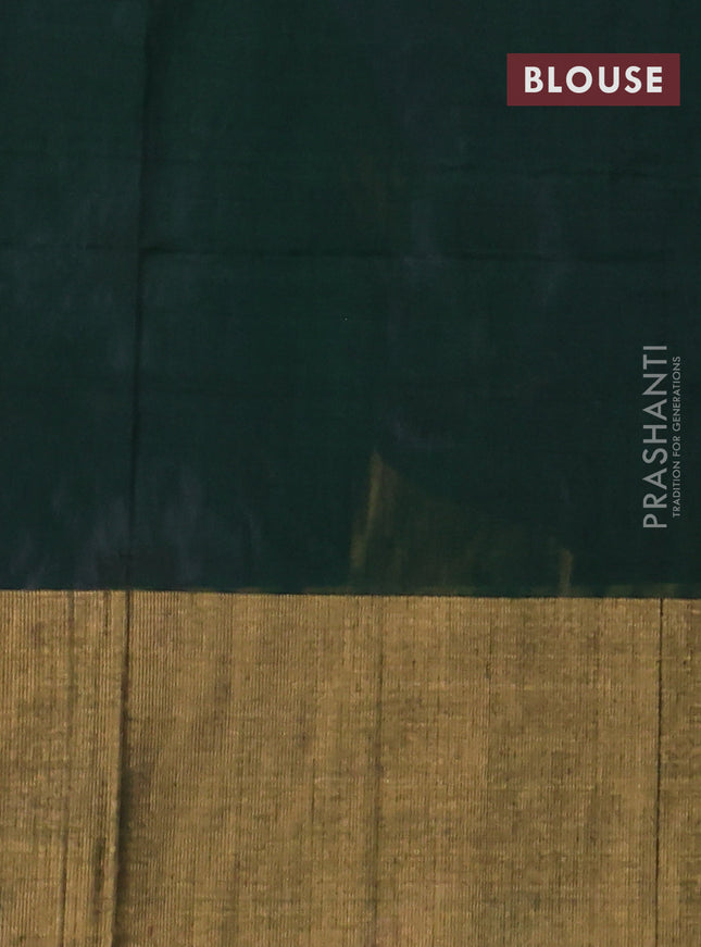 Ikat silk cotton saree violet and bottle green with alover ikat weaves and long zari woven ikat border