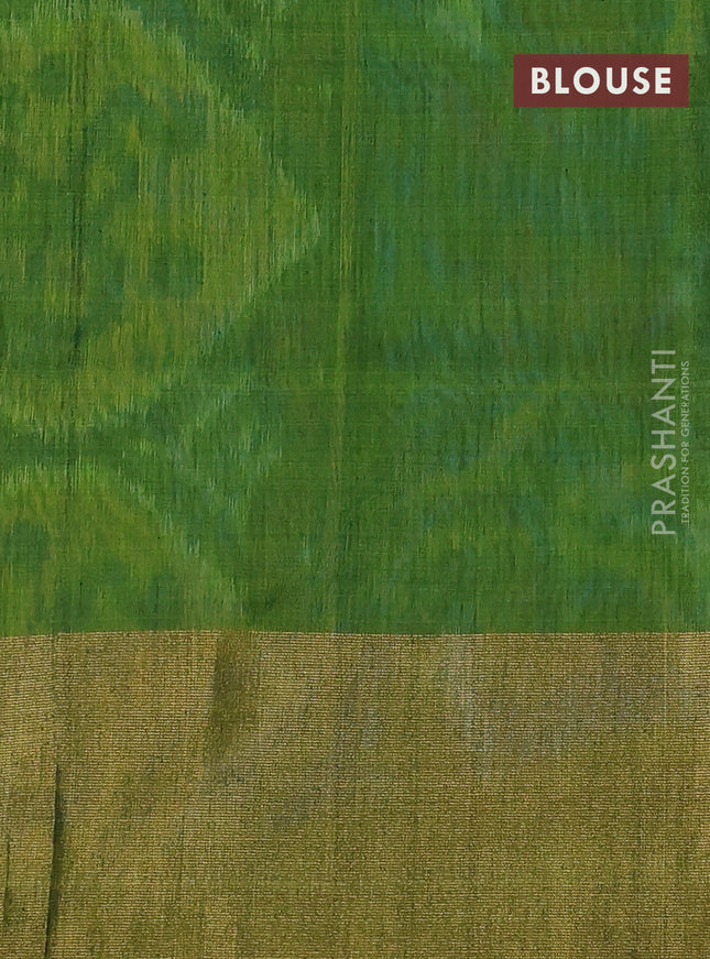 Ikat silk cotton saree light blue and light green with alover ikat weaves and long zari woven ikat border