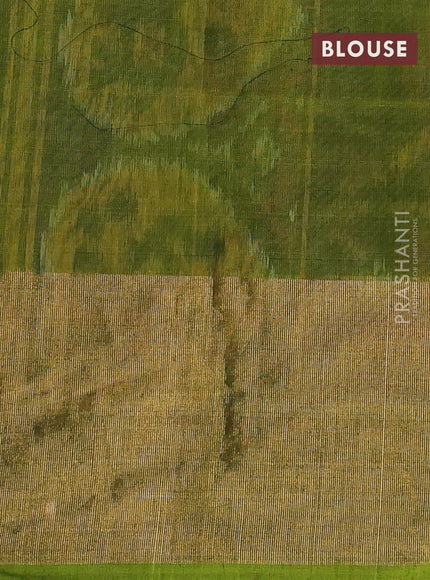 Ikat silk cotton saree jamun shade and light green with alover ikat weaves and long zari woven ikat border