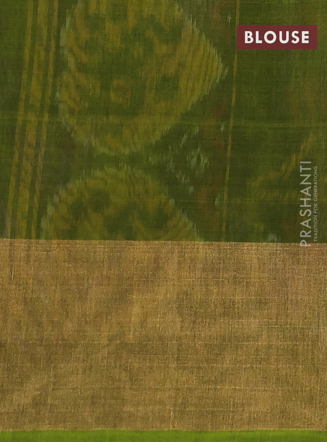 Ikat silk cotton saree purple and light green with alover ikat weaves and long zari woven ikat border