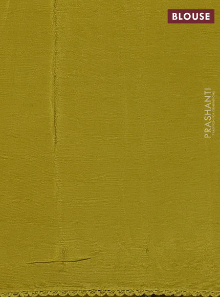 Chiffon silk saree lime green with floral embroidery and lace work border