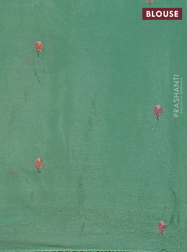 Chiffon silk saree pastel green with floral embroidery and lace work border