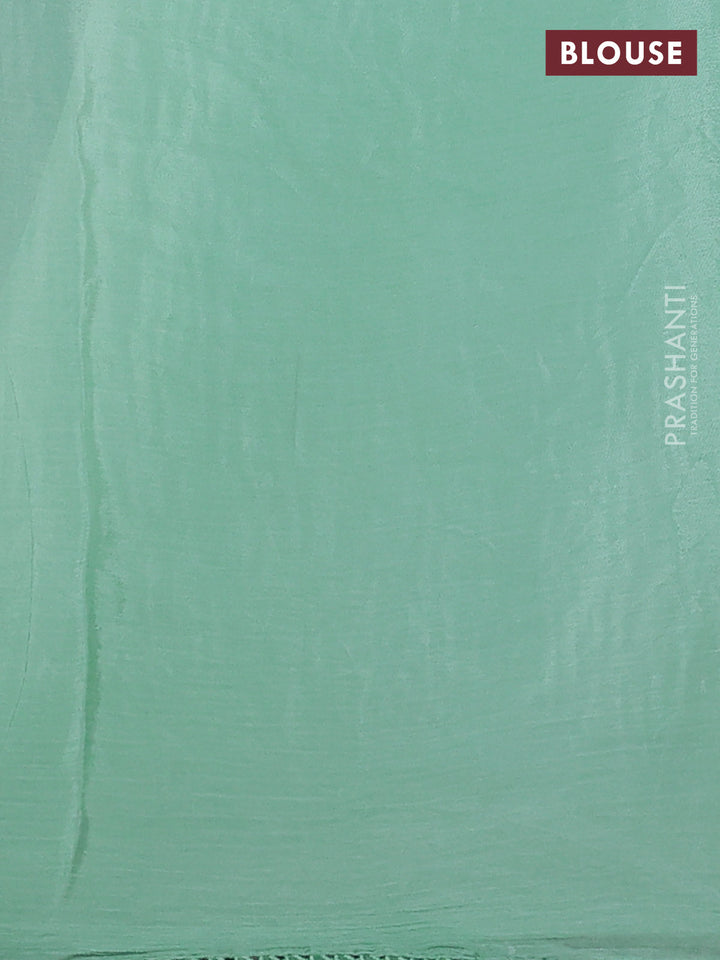 Chiffon silk saree pastel green with sequin work & floral embroidery and lace work border