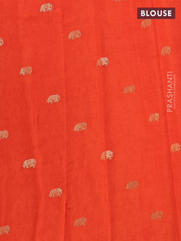 Semi crepe silk saree orange with allover convent embroidery and elephant zari woven border