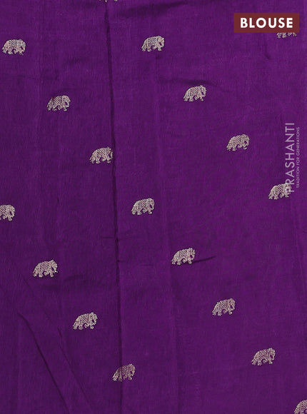 Semi crepe silk saree violet with allover convent embroidery and elephant zari woven border