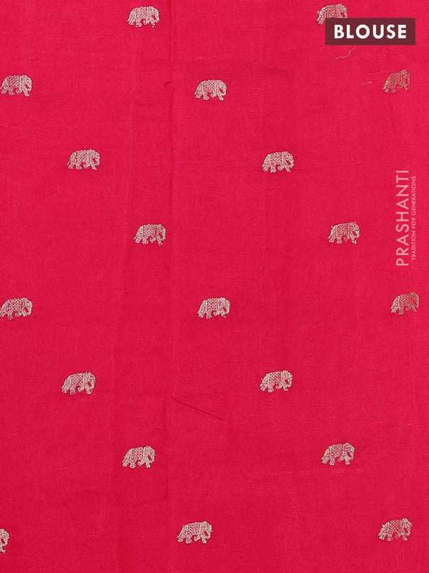 Semi crepe silk saree magenta pink with allover convent embroidery and elephant zari woven border