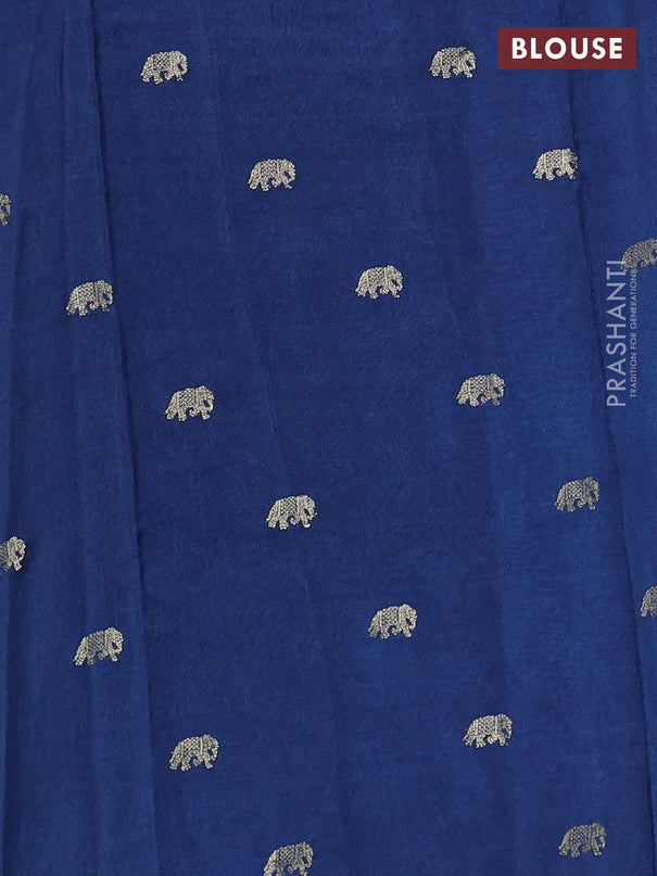 Semi crepe silk saree peacock blue with allover convent embroidery and elephant zari woven border