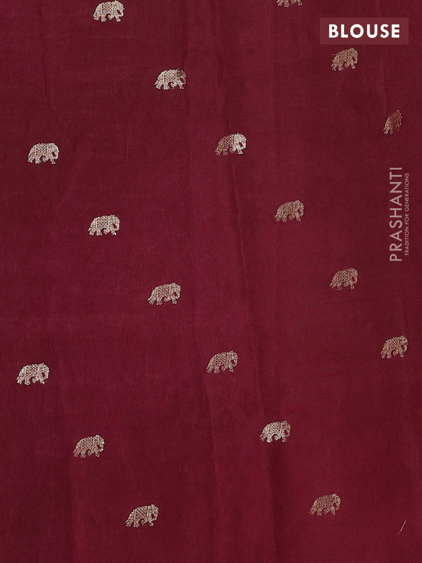 Semi crepe silk saree deep maroon with allover convent embroidery and elephant zari woven border