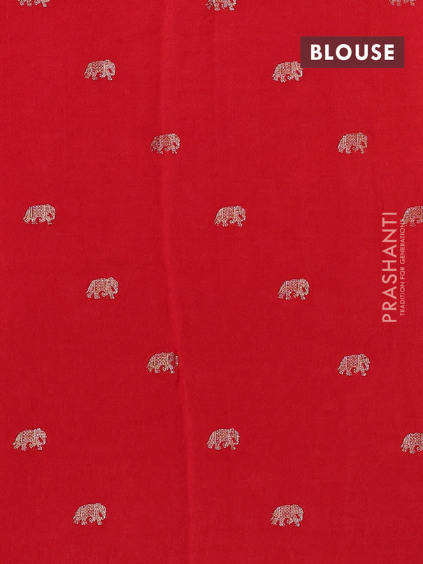 Semi crepe silk saree red with allover convent embroidery and elephant zari woven border