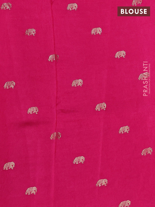 Semi crepe silk saree pink with allover convent embroidery and elephant zari woven border