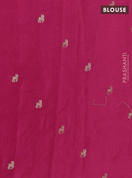 Semi crepe silk saree pink with allover convent embroidery and temple zari woven border