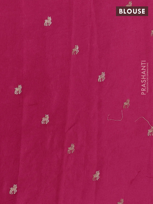 Semi crepe silk saree pink with allover convent embroidery and temple zari woven border