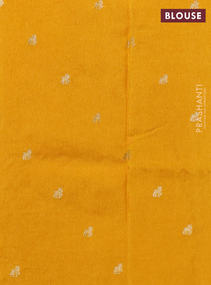 Semi crepe silk saree yellow with allover convent embroidery and temple zari woven border