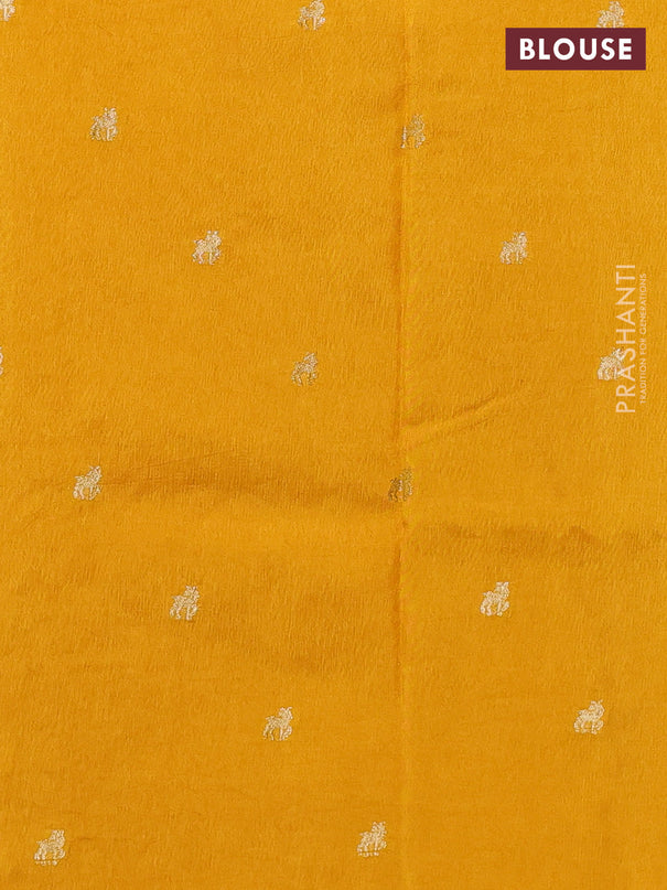 Semi crepe silk saree yellow with allover convent embroidery and temple zari woven border