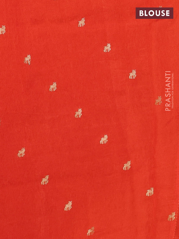 Semi crepe silk saree orange with allover convent embroidery and temple zari woven border