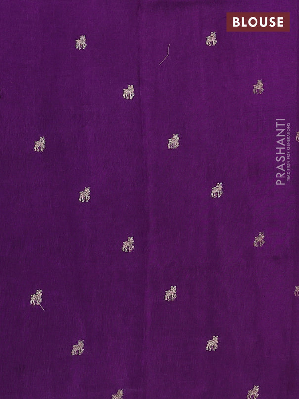 Semi crepe silk saree violet with allover convent embroidery and temple zari woven border