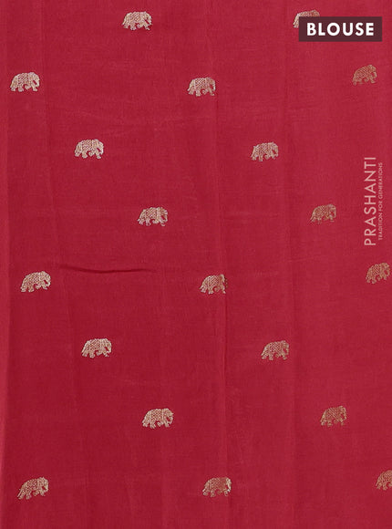 Semi crepe silk saree red with allover embroidery and elephant zari woven border