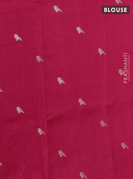 Semi crepe silk saree pink with allover convent embroidery and peacock zari woven border