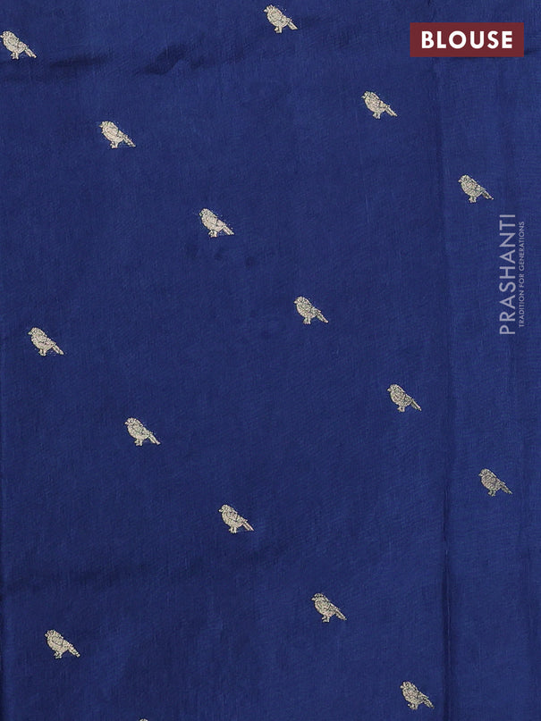 Semi crepe silk saree peacock blue with allover convent embroidery and peacock zari woven border