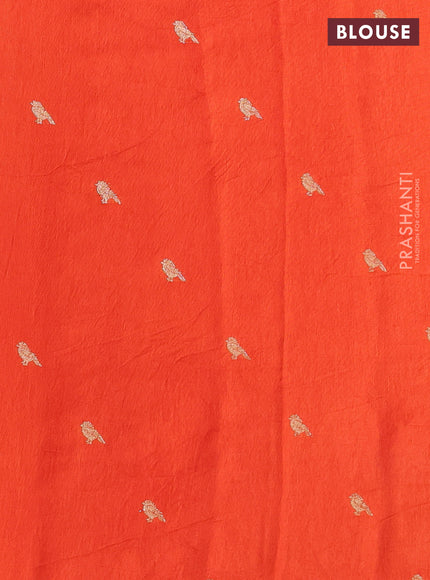 Semi crepe silk saree orange with allover convent embroidery and peacock zari woven border