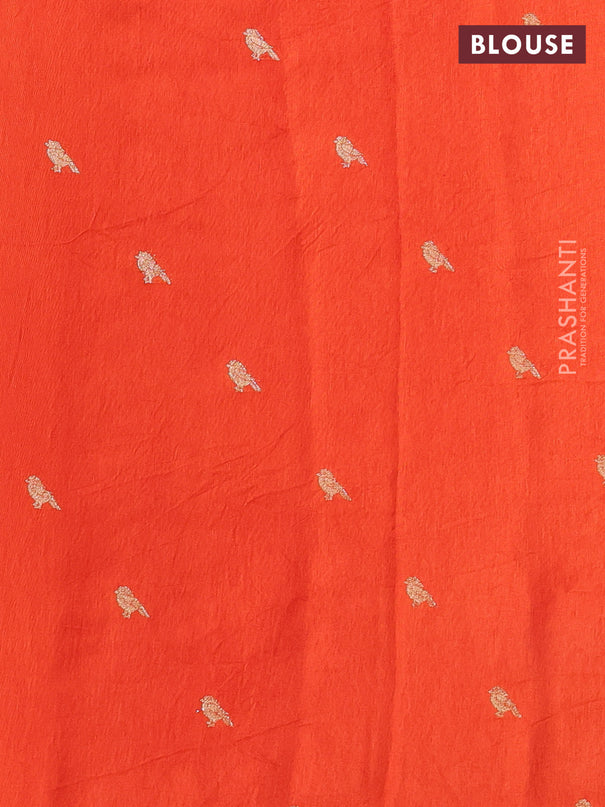 Semi crepe silk saree orange with allover convent embroidery and peacock zari woven border