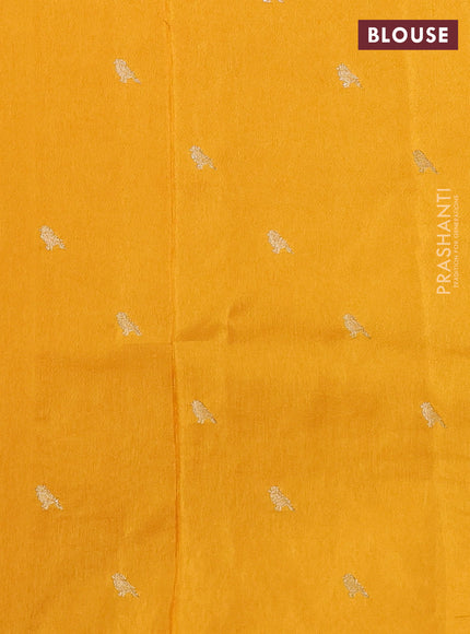 Semi crepe silk saree yellow with allover convent embroidery and peacock zari woven border