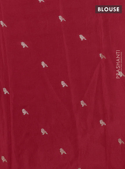 Semi crepe silk saree red with allover convent embroidery and peacock zari woven border