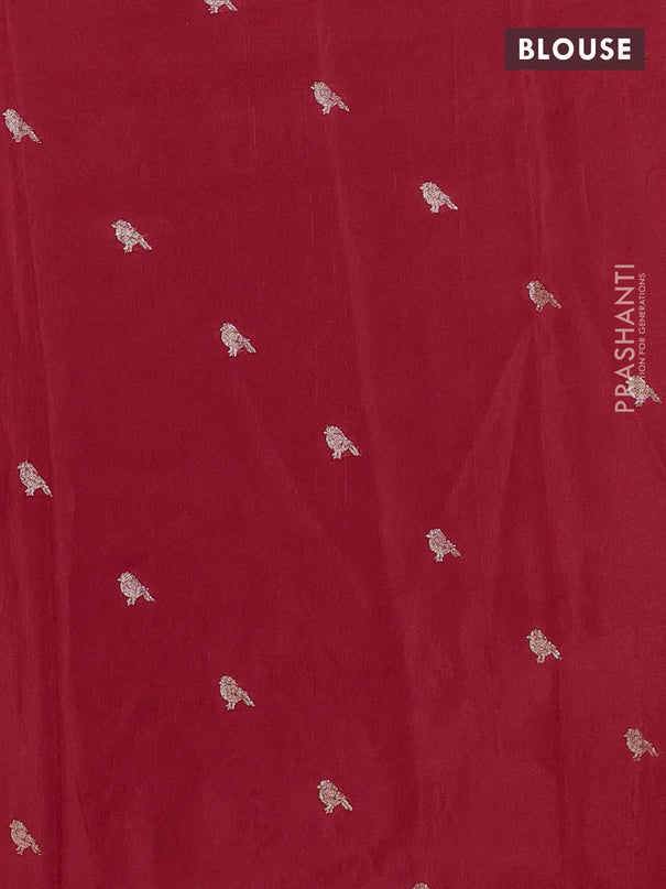 Semi crepe silk saree red with allover convent embroidery and peacock zari woven border