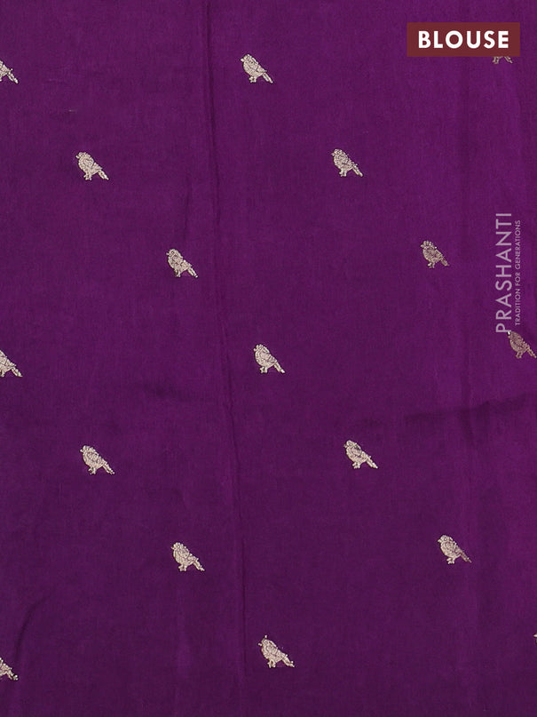 Semi crepe silk saree violet with allover convent embroidery and peacock zari woven border