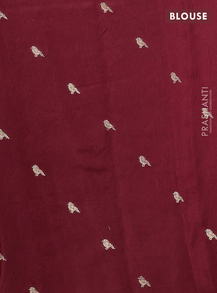 Semi crepe silk saree deep maroon with allover convent embroidery and peacock zari woven border