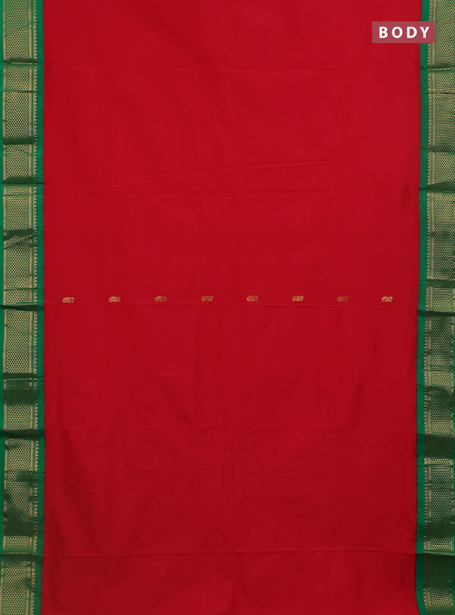 10 Yards semi silk saree red and green with zari woven buttas and zari woven korvai border