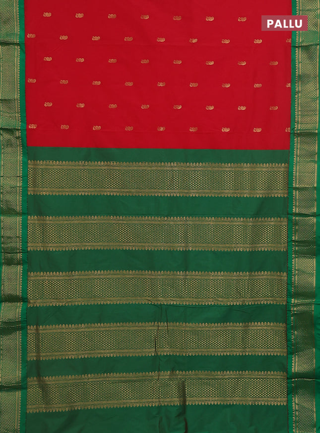 10 Yards semi silk saree red and green with zari woven buttas and zari woven korvai border