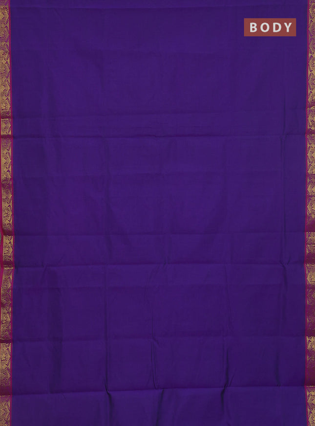 10 Yards semi silk saree violet and red with plain body and temple zari woven border