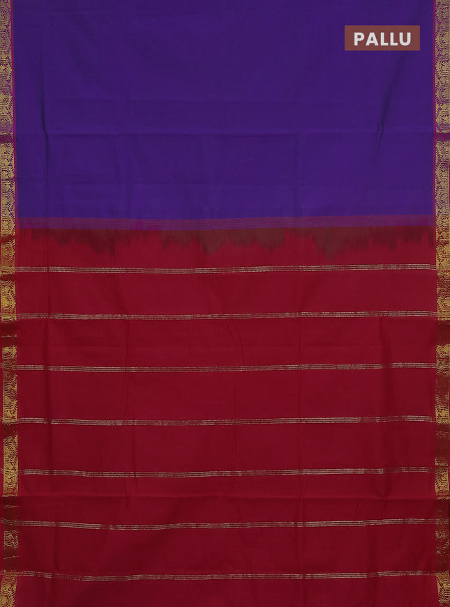 10 Yards semi silk saree violet and red with plain body and temple zari woven border