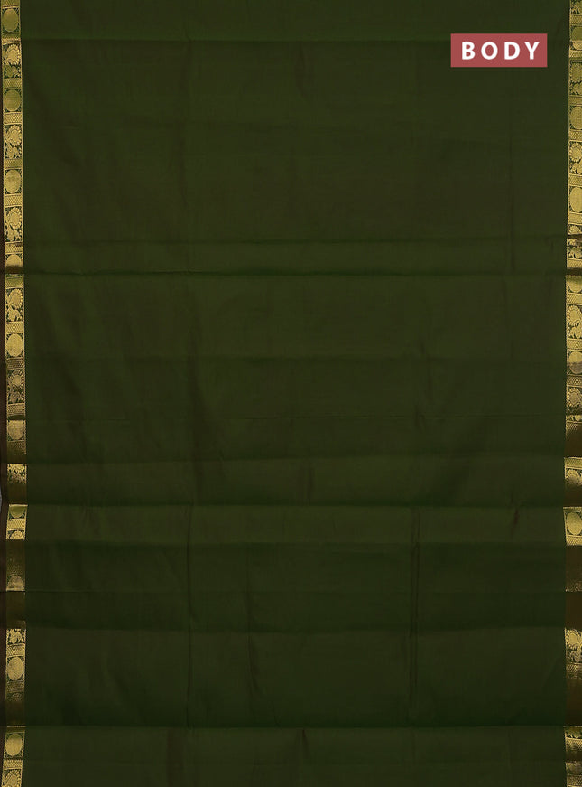 10 Yards semi silk saree sap green and maroon with plain body and annam zari woven border