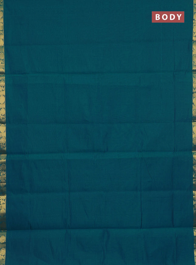 10 Yards semi silk saree teal green and purple with plain body and zari woven border