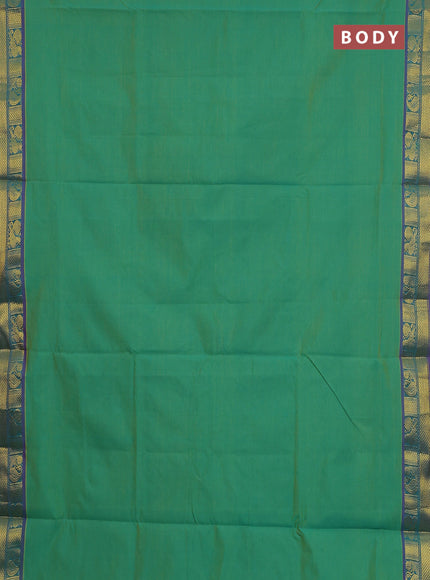 10 Yards poly cotton saree dual shade of green and purple with plain body and annam & paisley zari woven border
