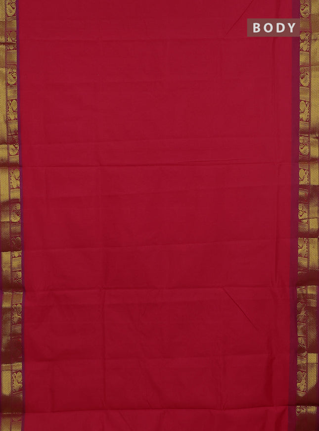 10 Yards poly cotton saree red and violet with plain body and annam & paisley zari woven border