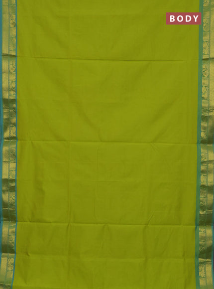 10 Yards poly cotton saree light green and teal blue with plain body and annam & paisley zari woven border