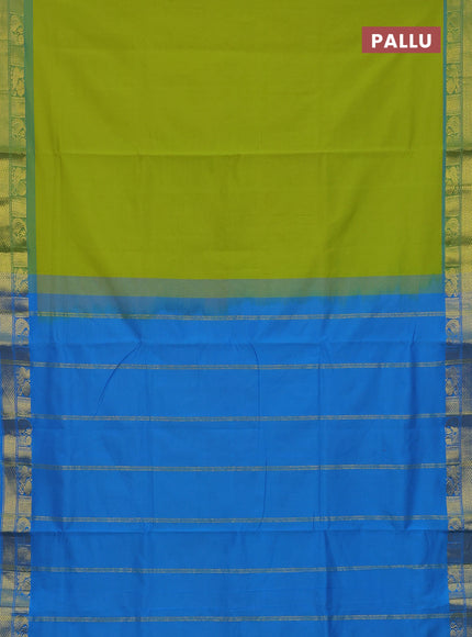 10 Yards poly cotton saree light green and teal blue with plain body and annam & paisley zari woven border