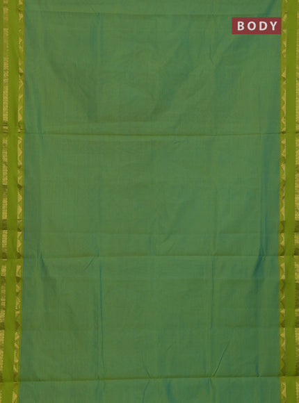 10 Yards poly cotton saree dual shade of bluish green and light green with plain body and rettapet zari woven border