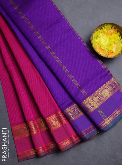 10 Yards poly cotton saree violet and magenta pink with plain body and rettapet annam zari woven border