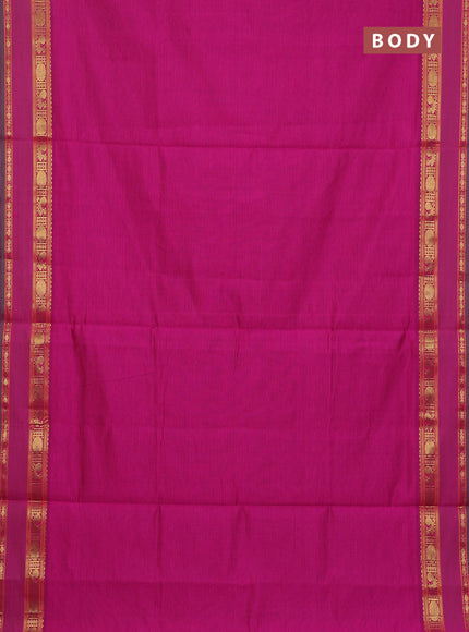 10 Yards poly cotton saree violet and magenta pink with plain body and rettapet annam zari woven border